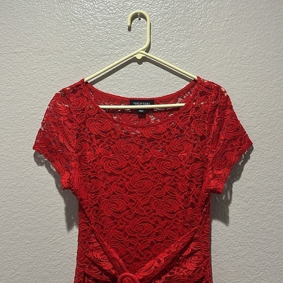 Perceptions New York Red lace dress Elegant Short Sleeve Size XL Formal Wedding - Picture 8 of 9